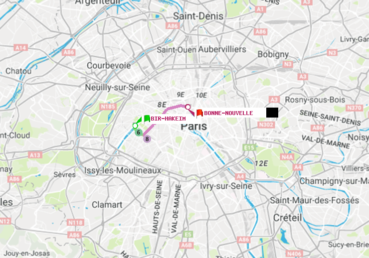 plan itinéraire ratp de Bir-Hakeim (Grenelle) à Bonne Nouvelle