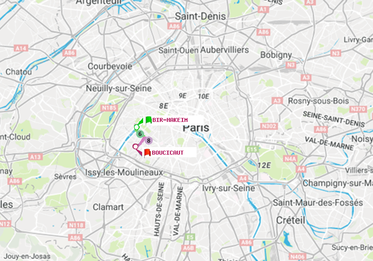 plan itinéraire ratp de Bir-Hakeim (Grenelle) à Boucicaut