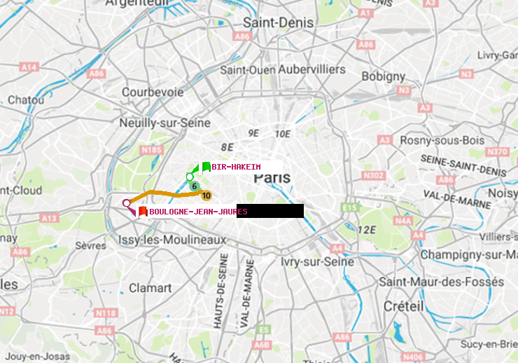 plan itinéraire ratp de Bir-Hakeim (Grenelle) à Boulogne-Jean-Jaurès