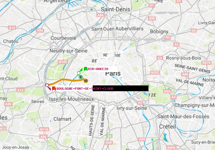 plan itinéraire ratp de Bir-Hakeim (Grenelle) à Boulogne Pont de Saint-Cloud