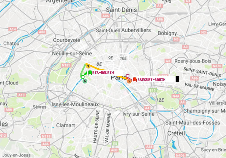 plan itinéraire ratp de Bir-Hakeim (Grenelle) à Bréguet-Sabin