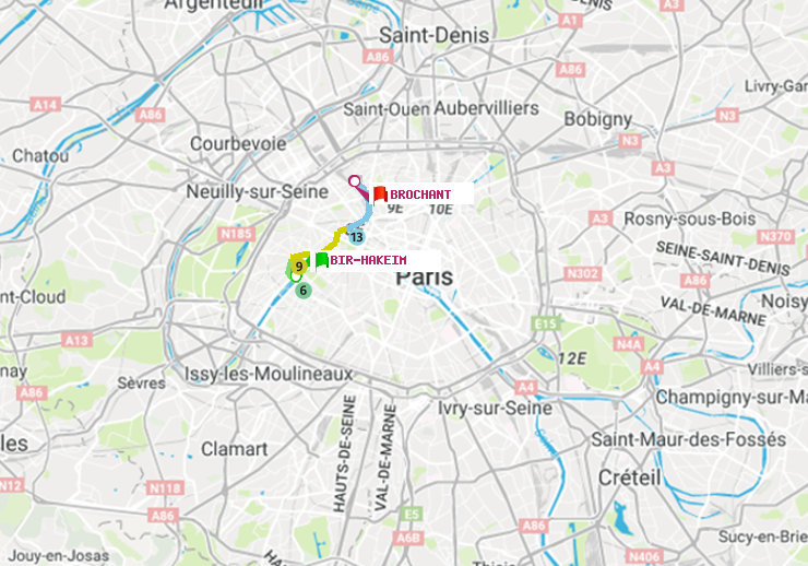 plan itinéraire ratp de Bir-Hakeim (Grenelle) à Brochant