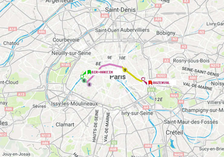 plan itinéraire ratp de Bir-Hakeim (Grenelle) à Buzenval