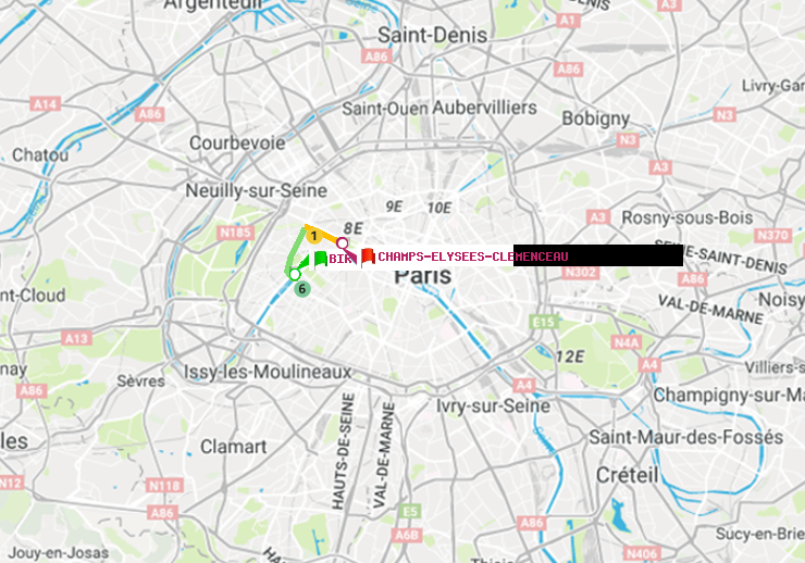 plan itinéraire ratp de Bir-Hakeim (Grenelle) à Champs-Elysées-Clémenceau