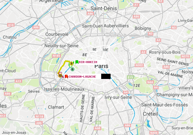 plan itinéraire ratp de Bir-Hakeim (Grenelle) à Chardon-Lagache