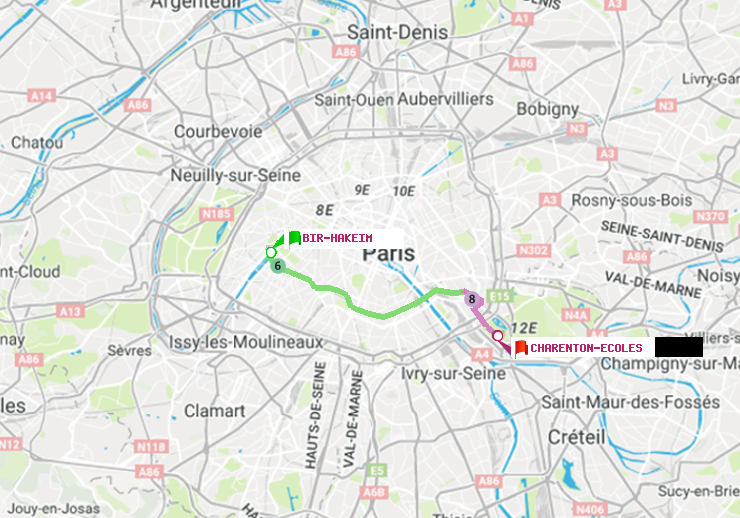 plan itinéraire ratp de Bir-Hakeim (Grenelle) à Charenton-Ecoles