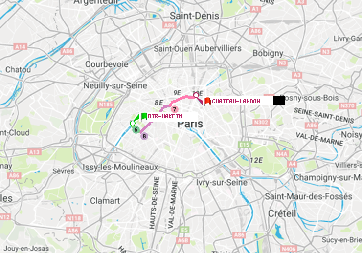 plan itinéraire ratp de Bir-Hakeim (Grenelle) à Château Landon