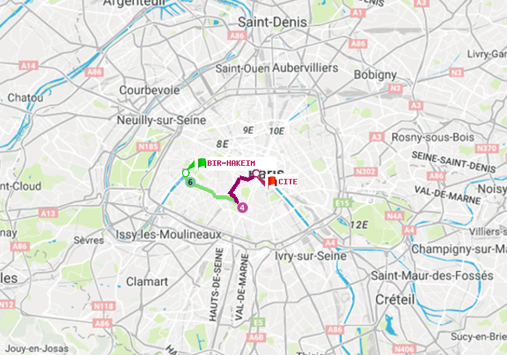 plan itinéraire ratp de Bir-Hakeim (Grenelle) à Cité
