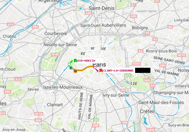 plan itinéraire ratp de Bir-Hakeim (Grenelle) à Cluny-La Sorbonne