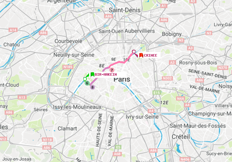 plan itinéraire ratp de Bir-Hakeim (Grenelle) à Crimée