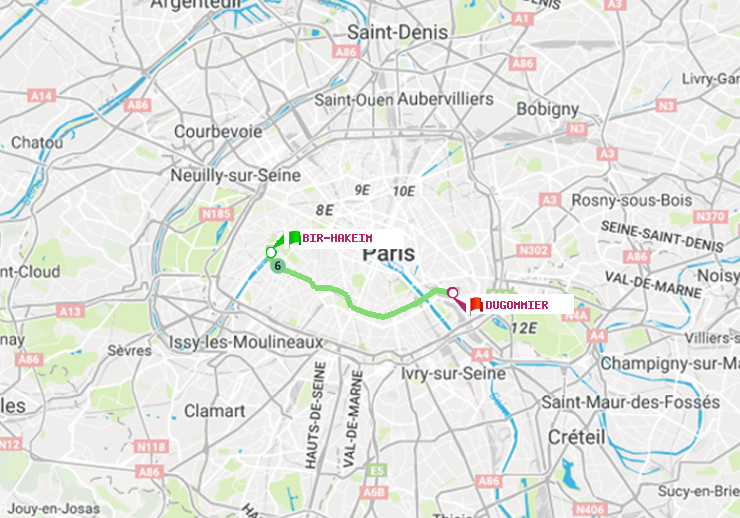 plan itinéraire ratp de Bir-Hakeim (Grenelle) à Dugommier