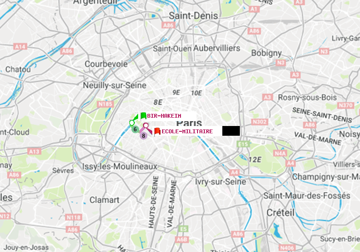 plan itinéraire ratp de Bir-Hakeim (Grenelle) à Ecole Militaire