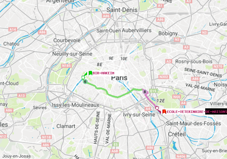 plan itinéraire ratp de Bir-Hakeim (Grenelle) à Ecole Vétérinaire de Maisons-Alfort