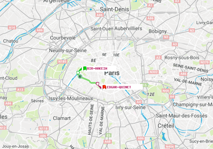 plan itinéraire ratp de Bir-Hakeim (Grenelle) à Edgar-Quinet