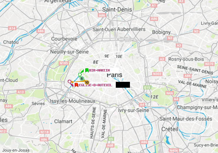 plan itinéraire ratp de Bir-Hakeim (Grenelle) à Eglise d