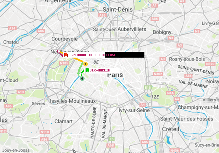 plan itinéraire ratp de Bir-Hakeim (Grenelle) à Esplanade de la Défense