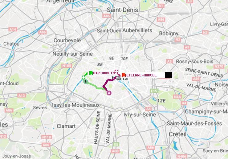 plan itinéraire ratp de Bir-Hakeim (Grenelle) à Etienne Marcel