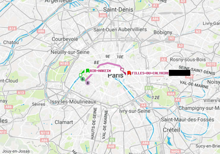plan itinéraire ratp de Bir-Hakeim (Grenelle) à Filles du Calvaire