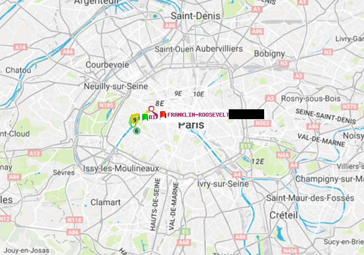 plan itinéraire ratp de Bir-Hakeim (Grenelle) à Franklin-Roosevelt