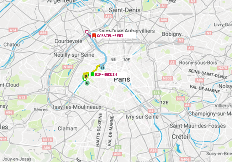 plan itinéraire ratp de Bir-Hakeim (Grenelle) à Gabriel-Péri