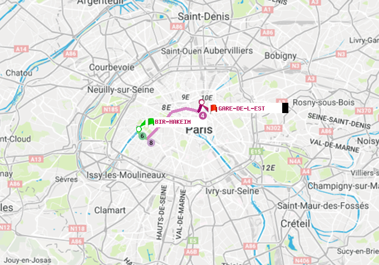 plan itinéraire ratp de Bir-Hakeim (Grenelle) à Gare de l