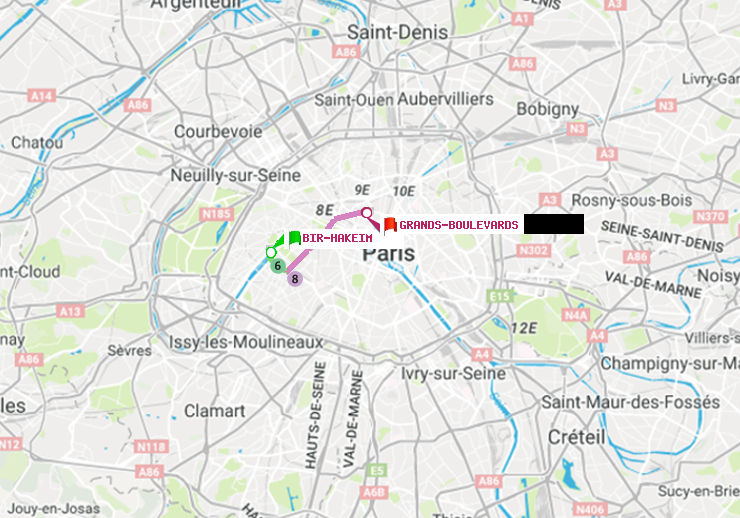 plan itinéraire ratp de Bir-Hakeim (Grenelle) à Grands Boulevards