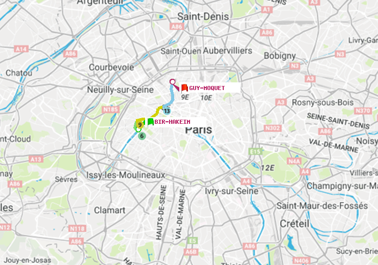 plan itinéraire ratp de Bir-Hakeim (Grenelle) à Guy-Môquet