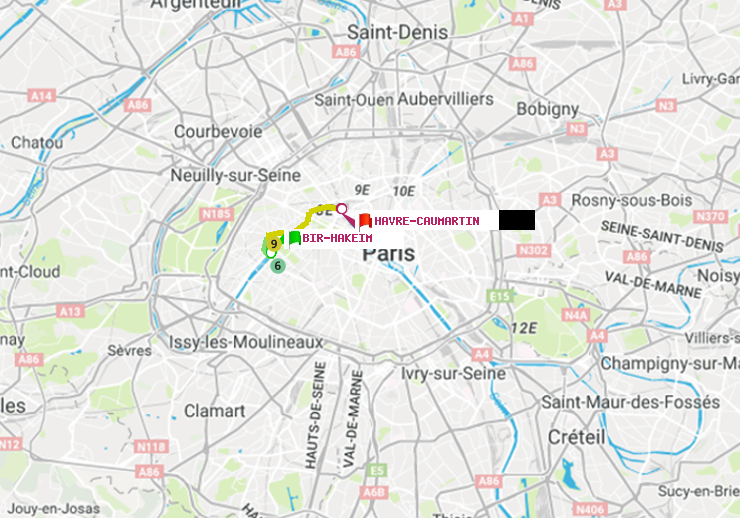 plan itinéraire ratp de Bir-Hakeim (Grenelle) à Havre-Caumartin