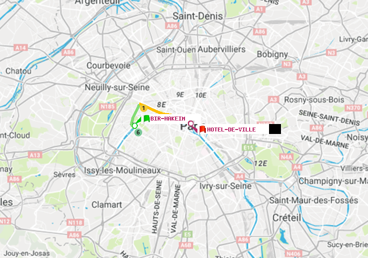 plan itinéraire ratp de Bir-Hakeim (Grenelle) à Hôtel de Ville