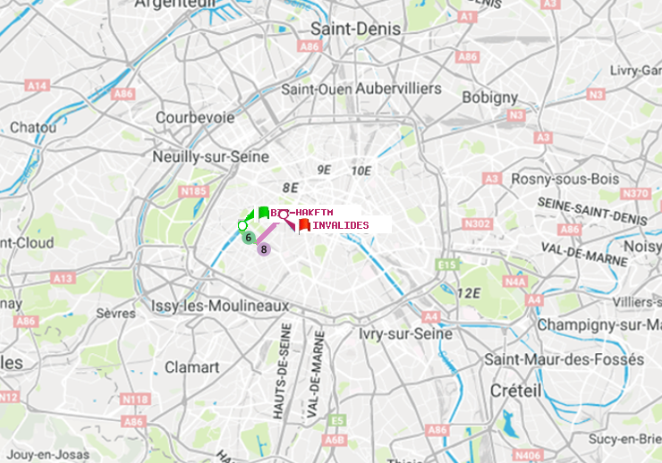 plan itinéraire ratp de Bir-Hakeim (Grenelle) à Invalides