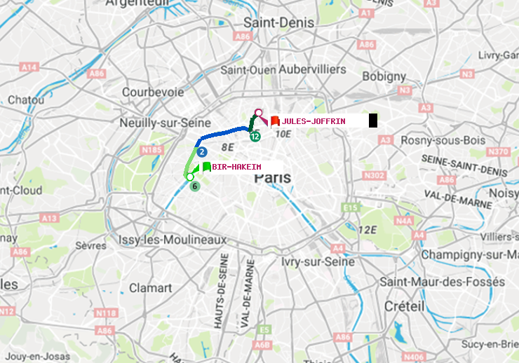 plan itinéraire ratp de Bir-Hakeim (Grenelle) à Jules Joffrin