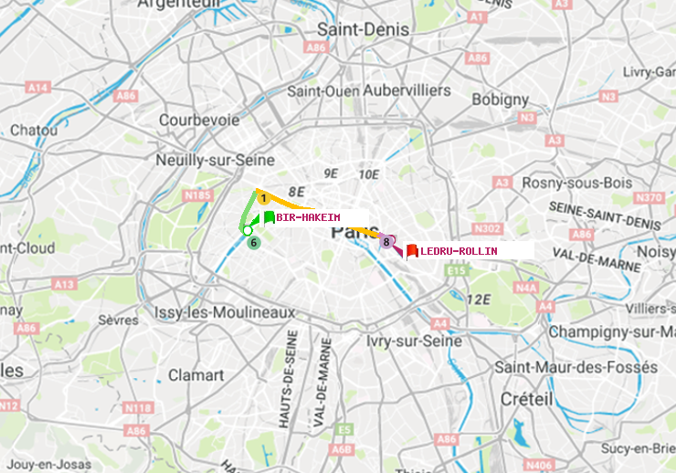 plan itinéraire ratp de Bir-Hakeim (Grenelle) à Ledru-Rollin