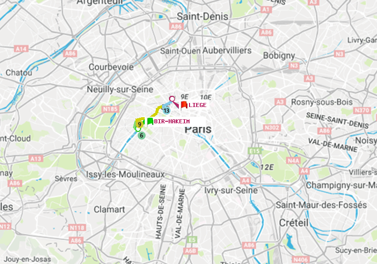 plan itinéraire ratp de Bir-Hakeim (Grenelle) à Liège