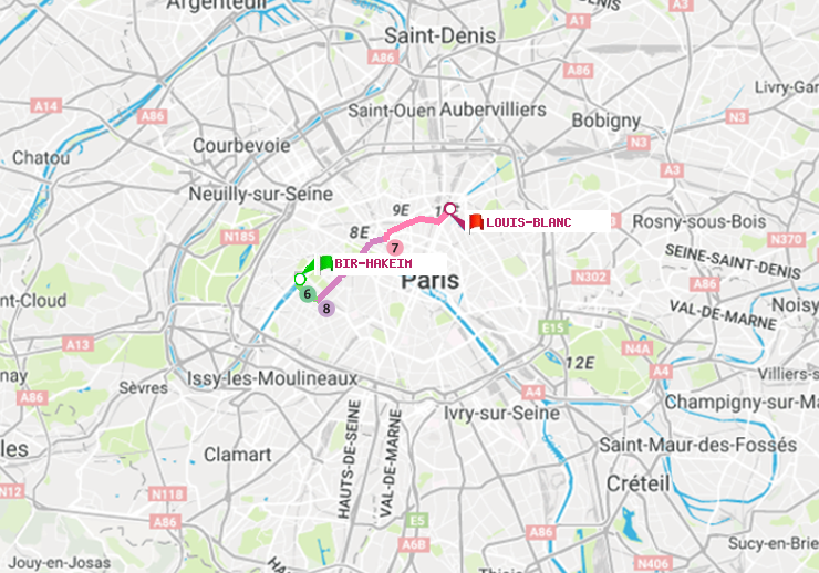 plan itinéraire ratp de Bir-Hakeim (Grenelle) à Louis Blanc