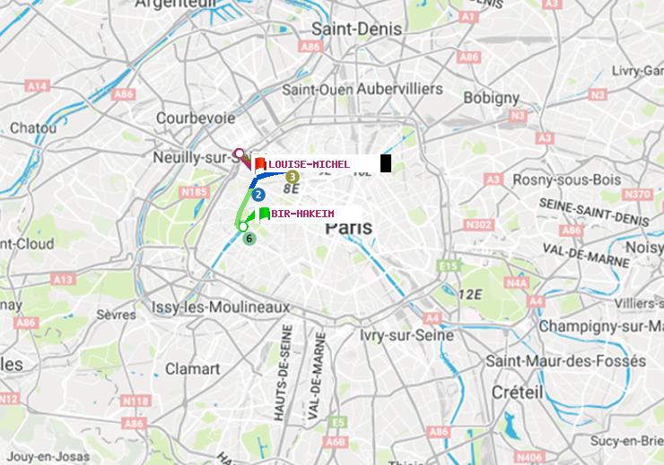 plan itinéraire ratp de Bir-Hakeim (Grenelle) à Louise Michel