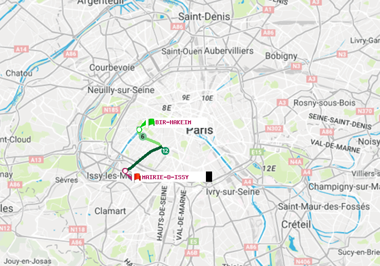 plan itinéraire ratp de Bir-Hakeim (Grenelle) à Mairie d