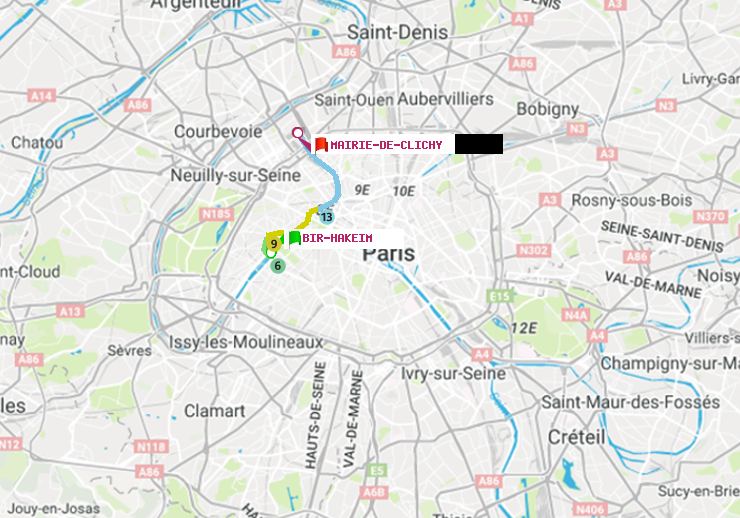 plan itinéraire ratp de Bir-Hakeim (Grenelle) à Mairie de Clichy
