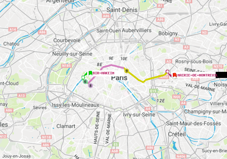 plan itinéraire ratp de Bir-Hakeim (Grenelle) à Mairie de Montreuil