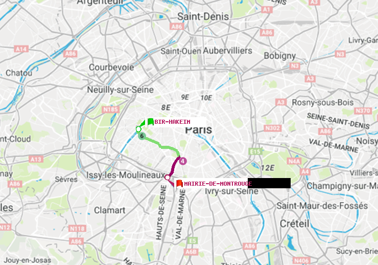 plan itinéraire ratp de Bir-Hakeim (Grenelle) à Mairie de Montrouge