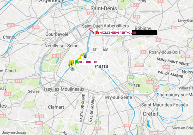 plan itinéraire ratp de Bir-Hakeim (Grenelle) à Mairie de Saint-Ouen