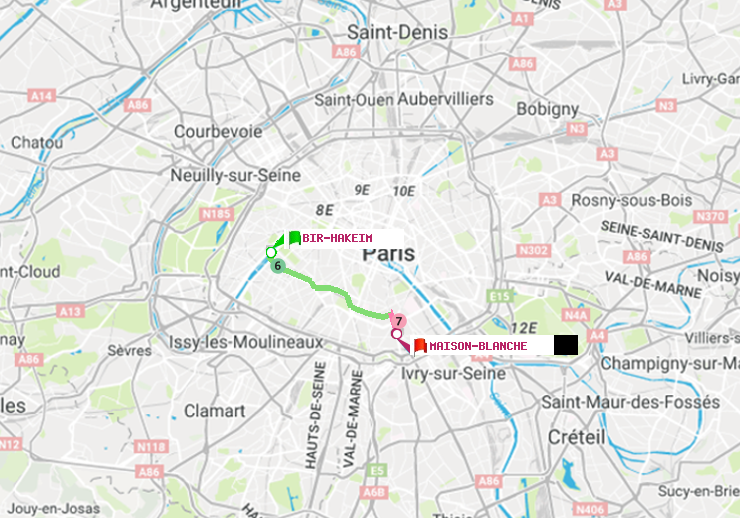 plan itinéraire ratp de Bir-Hakeim (Grenelle) à Maison Blanche