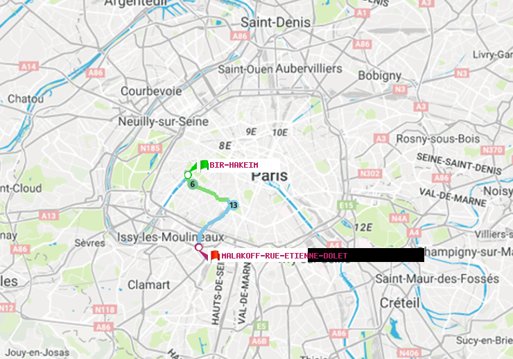 plan itinéraire ratp de Bir-Hakeim (Grenelle) à Malakoff-Rue Etienne Dolet