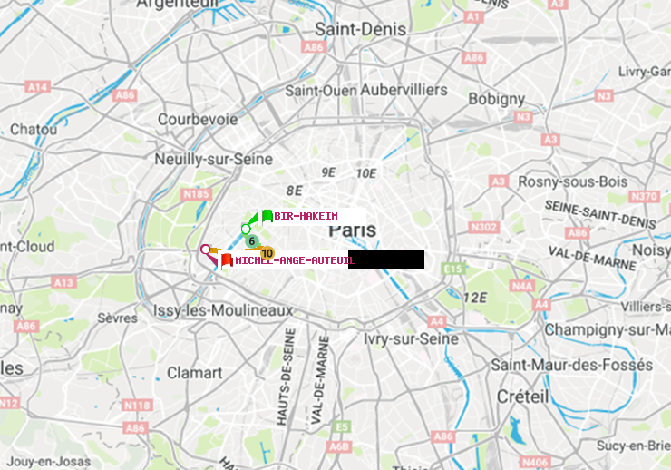 plan itinéraire ratp de Bir-Hakeim (Grenelle) à Michel-Ange-Auteuil