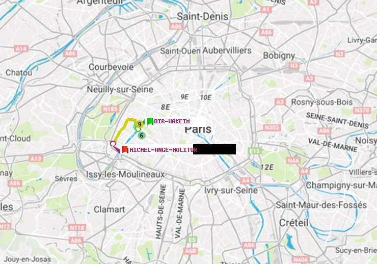 plan itinéraire ratp de Bir-Hakeim (Grenelle) à Michel-Ange-Molitor