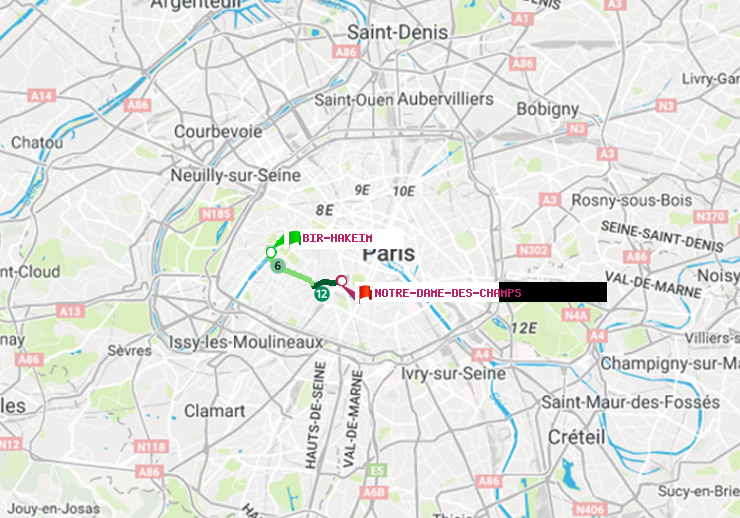 plan itinéraire ratp de Bir-Hakeim (Grenelle) à Notre-Dame des Champs