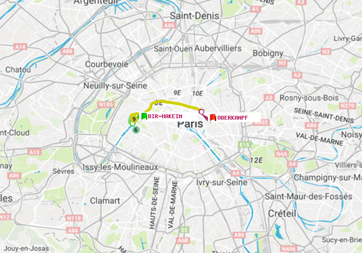 plan itinéraire ratp de Bir-Hakeim (Grenelle) à Oberkampf
