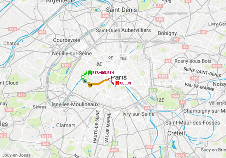 plan itinéraire ratp de Bir-Hakeim (Grenelle) à Odéon