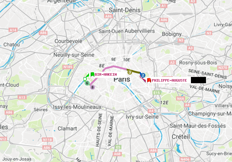 plan itinéraire ratp de Bir-Hakeim (Grenelle) à Philippe Auguste