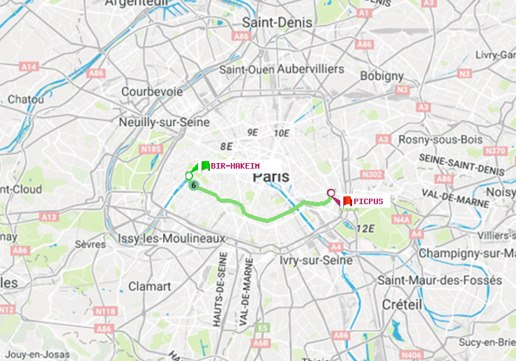 plan itinéraire ratp de Bir-Hakeim (Grenelle) à Picpus
