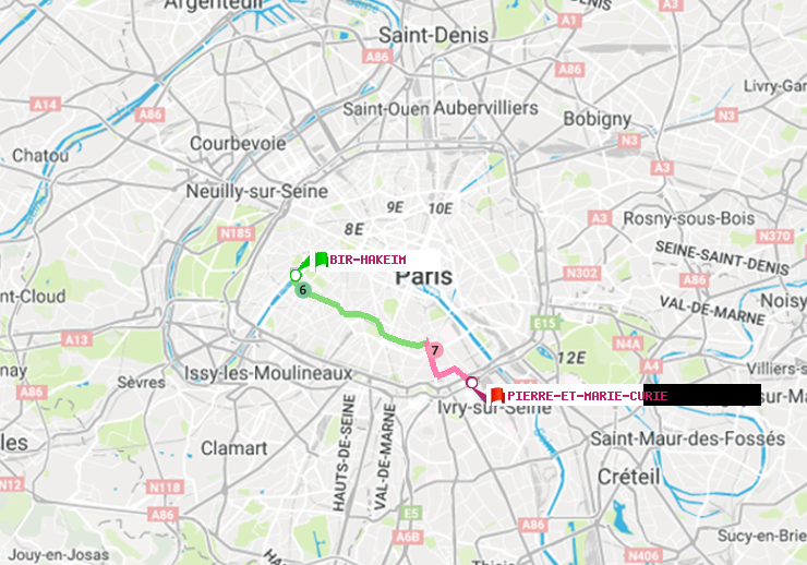 plan itinéraire ratp de Bir-Hakeim (Grenelle) à Pierre et Marie Curie